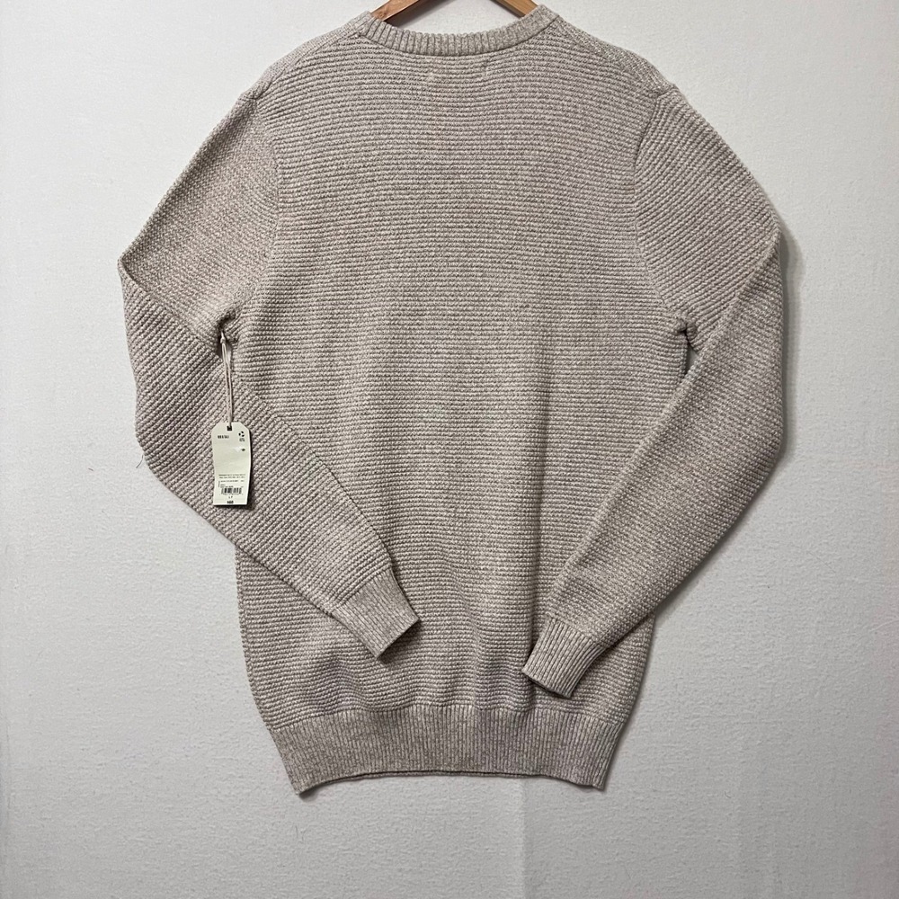 Men's Mutual Weave Crew Neck Long Sleeve Sweater LT Beige Neutral Cotton Casual - Picture 8 of 9